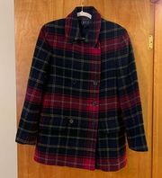 Ralph By Ralph Lauren 100% Wool Coat Double Breasted Red Navy Vintage 90s Large