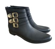 Loeffler‎ Randall Fenton Rain Booties Boots Black Gold