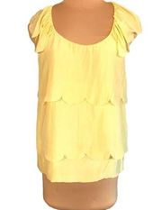 Stella McCartney Cutaway Tank Drapey  Petal Ruffles Tiered Scoopneck Yellow Silk