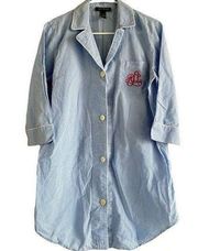 Lauren Ralph Lauren Sleep Shirt Dress Crest Button Down Cotton Gingham Blue M