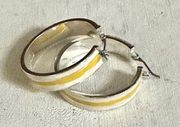 Chaps silver tone yellow and white hoop earrings