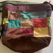 Lucky Vintage Large Suede/Canvas Adjustable Strap Exquisite Patchwork Tote/Bag