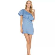 NWT Capulet Clara Blue One Shoulder Dress Ruffle Overlay