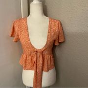 Zaful Floral Flutter Sleeve Blouse Orange/White Size 4