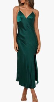 Green Satin Midi Dress