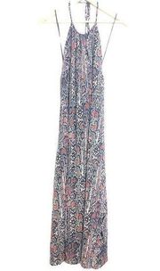 DANCE & MARVEL-Snakeprint Halter Backless Maxi Dress, Black, Grey and Coral, S