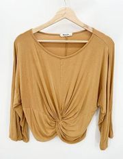 Mikey & Joey Brown Mustard Long Sleeve Twist Front Top Women's Size Large L