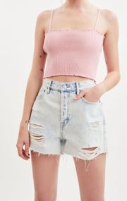 PacSun Blue Denim High Waisted Icon Distressed Ripped Jean Shorts