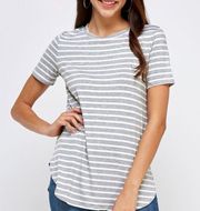 A.gain Heather Gray Striped Curved Hem Tunic Tee XL 2X 3X