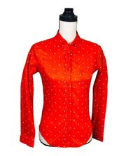 Orange White Lawn Polka Dot Long Sleeve Button Up Blouse