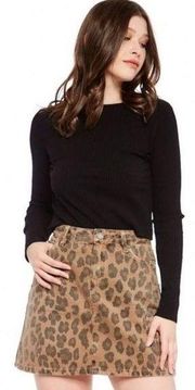 BlankNYC Leopard Print Denim Mini Skirt, NWT