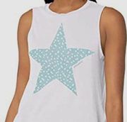 Betsey Johnson White Sleeveless Crew-Neck Star Tank Top Size S