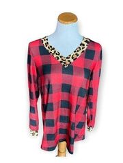 Womens Boutique Southern Stitch Oversized Plaid & Leopard Tunic - Sz S