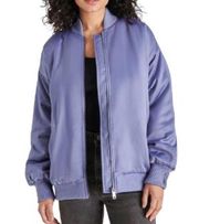 Steve Madden Oversize Matte Satin Bomber In Blue Ice. Size L