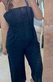 Eliza J. Navy blue eyelet boho pant jumpsuit size 8 cotton