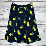 Eva Mendes New York & Company Sz 14 Navy - Lemon Print Pleated A-Line Midi Skirt