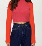 Artizia MERIDIAN Pink & Orange Colorblock Cropped SWEATER Size L