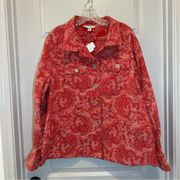 NWOT Rebecca Malone Pink-Red Woven Textured Print Jacket size 2X