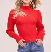 Beautiful Red Mock Neck Puff Sleeve Sweater 