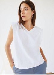 NEW Aritzia Babaton Shoulder Pad Tank V-Neck Sleeveless Cotton White Women's XS