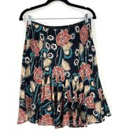 Loft Y2K pleated floral knee length skirt flowy A line size 2 career grannycore