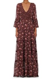 Aurora Silk Georgette Maxi Dress Long Sleeve Floral Plum Purple 2