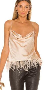 L'Academie The Alix Top & Feather Trim The Chantal Pant Beige Cream Womens Small