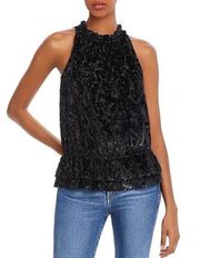 Ramy Brook Black Bobbi Burn-Out Peplum Tank