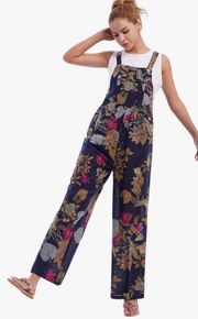 Womens Floral Print Bohemian Suspender Wide Leg Bib Overalls