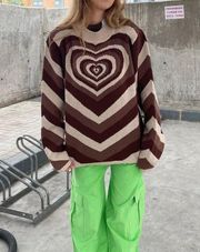 Y2K Aesthetic Brown Heart Knitted Pullover Sweater