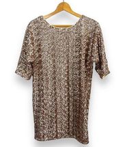 Rachel Zoe Rose Gold Glitter Sequin Scoop Back Shift Cocktail Formal Mini Dress