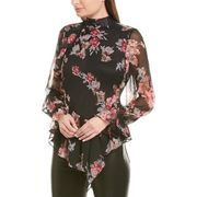 Walter Baker • Black Pink Floral Ruffle Maribel Blouse