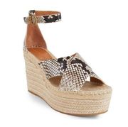 Tory Burch Shelby Snakeskin-Embossed Leather Espadrille Wedge Sandals Size 8