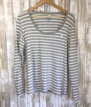 Ralph Lauren Grey Striped Long Sleeve Tee