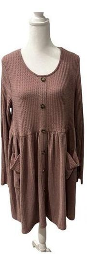 Umgee Long Sleeve Waffle Knit Style Dress With Pockets Elbow Patch boutique