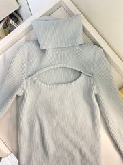  Light Blue Turtleneck Cutout Sweater