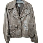 PREMISE Dark Brown Leather Y2K Wide Lapel Collared Short Coat - Large