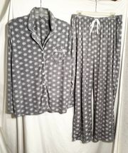 WOMENS XL SUPER SOFT GRAY W/ SNOWLFAKES FLEECE  PAJAMA SET