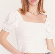 J Crew Smocked broken-in jersey cropped top white