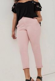 Pink Mid-rise Stretch Twill Chino Skinny Cropped Pants