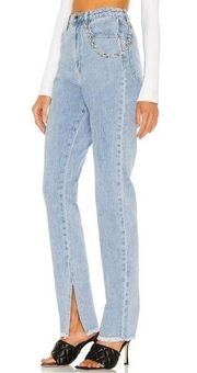 NWT WeWoreWhat High Rise Slit Hem Jeans Frayed Hem Light Blue Wash US 25