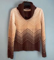 Kate Hill Lambswool Blend Cowl Neck Chevron Stripe Vintage Sweater Size Small