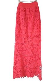 Available Vivid Orange Maxi Pencil Lace Flowers Skirt Size S Nwt