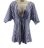 ONIA Alessandra Plunging Striped Blue White Coverup Dress Womens Xsmall