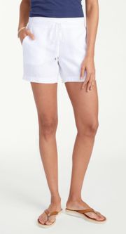 Two Palms White 5-inch Drawstring Linen Shorts