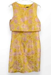 BADGLEY MISCHKA Yellow Pink Floral Sleeveless Sheath Dress