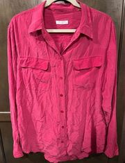 Silk Button Down Blouse/ Top, sz L RASPBERRY RED lived-in classic cut