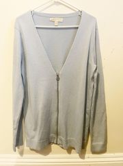 Light Blue Long Sleeve Knit Zip Up Cardigan