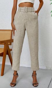 Privé Solid Slant Pocket Belted Cropped Suit Pants