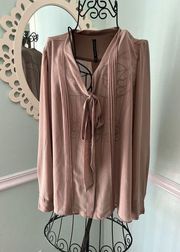 W118 By Walter Baker V-Neck Tie Marissa Blouse Size Medium  Semi Sheer M Blush